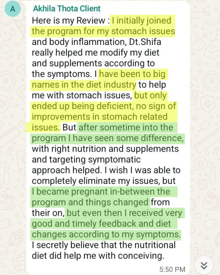 WhatsApp message from a client with his photo, describing how a 3-month diet program with Functional Nutrition Clinic provided excellent personal coaching, weekly follow-ups, and helpful supplement guidance